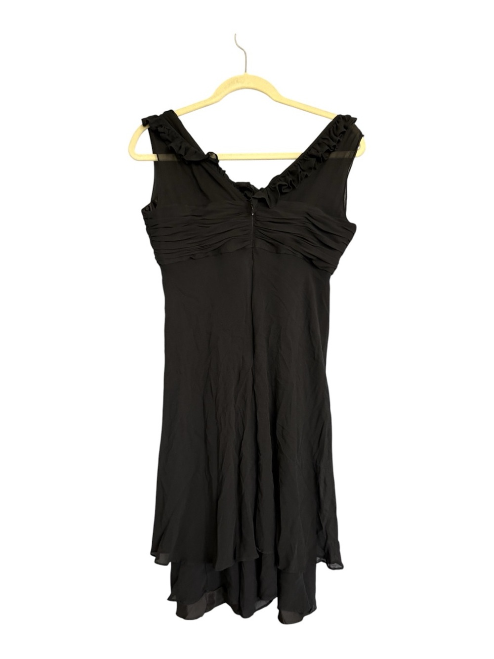 Donna Ricco Black Silk Chiffon Ruffle Cocktail Dress Size 12 Date Night LBD - Picture 5 of 7